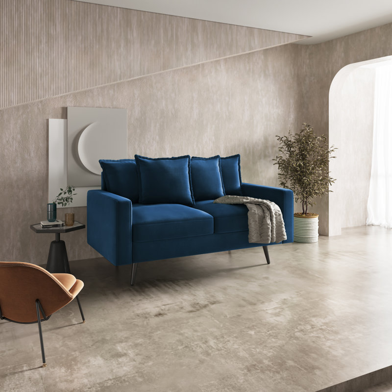 Veronica 58'' Velvet Square Arm Sofa Loveseat, Space Blue