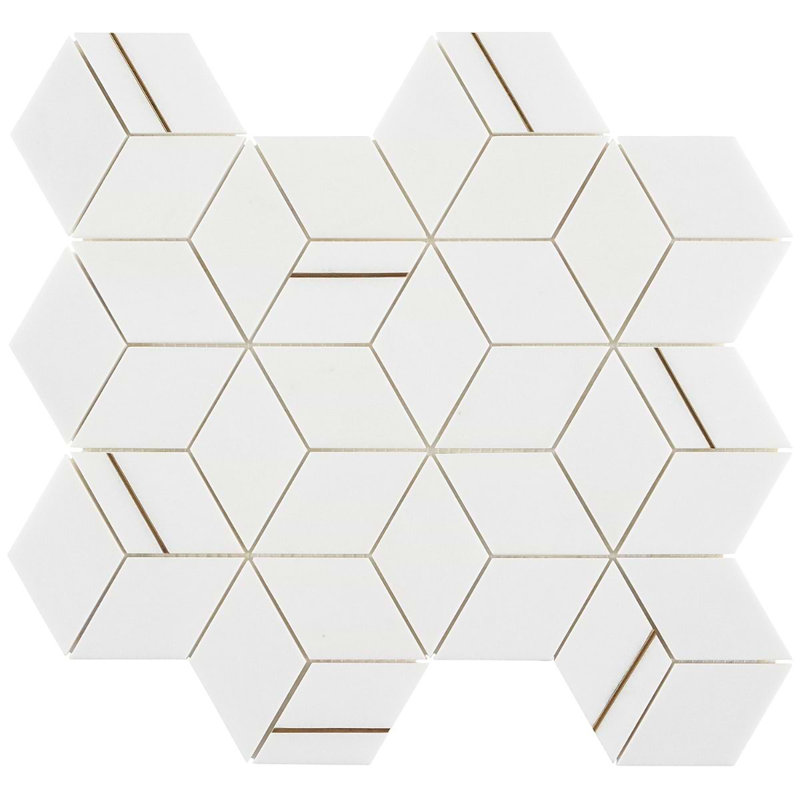 Morgana Polished Marble And Brass Mosaic, Thassos