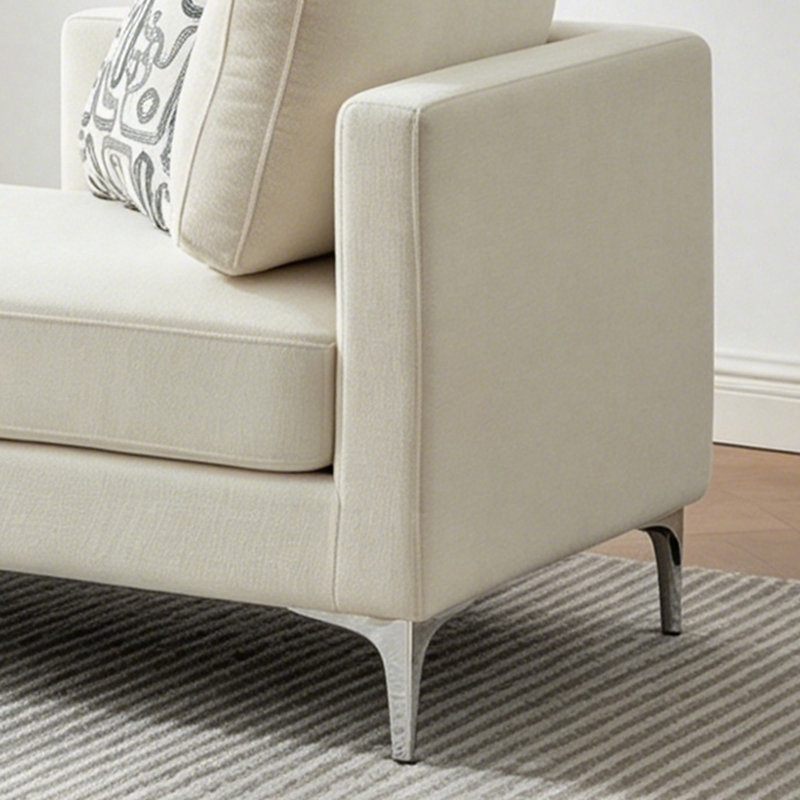 Banquette 77,5 po avec méridienne rembourrée en chenille et canapé-lit avec pieds en métal et 4 coussins décoratifs, Ivory