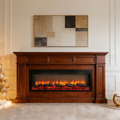 Foyer électrique de 54 pouces avec flamme multicolore, télécommande, 11 réglages de température, 5000 s par heure, flamme murale amovible sur le panneau avant et / ou réglages