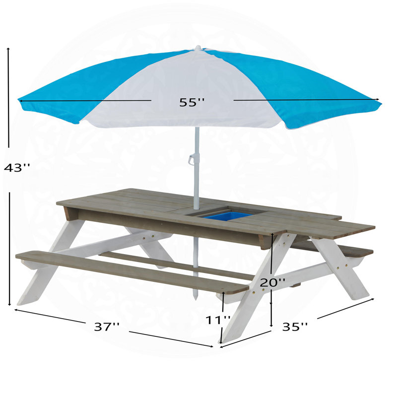 Versatile Wooden Kids Outdoor Activity Table with Umbrella and Multiple Functions