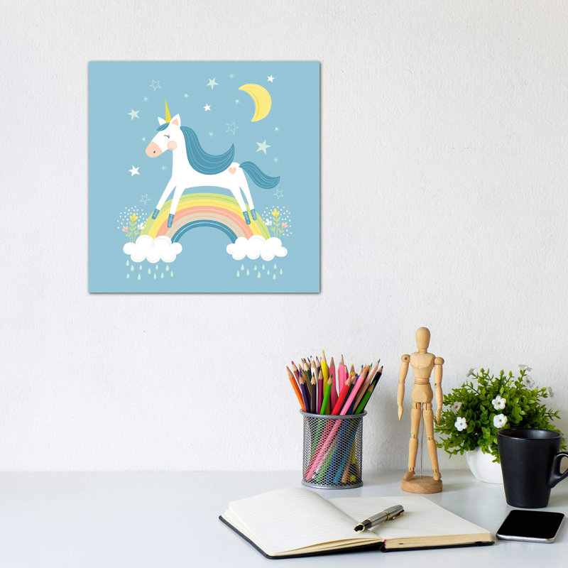 «Unicorn Magic I» par Alison Tauber - reproduction, H 12 po x l 12 po x P 1,5 po, Toile tendue, Pas de tapis