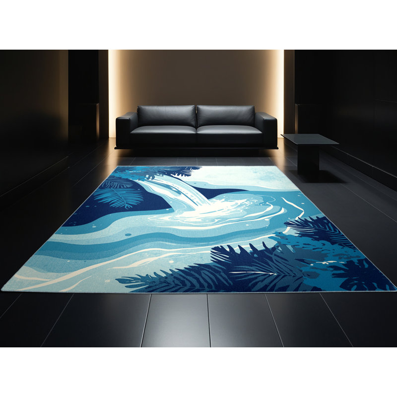 Tapis ombre tropicale lavable à la machine bleu Paxon - bleu ciel, Carré 7 pi