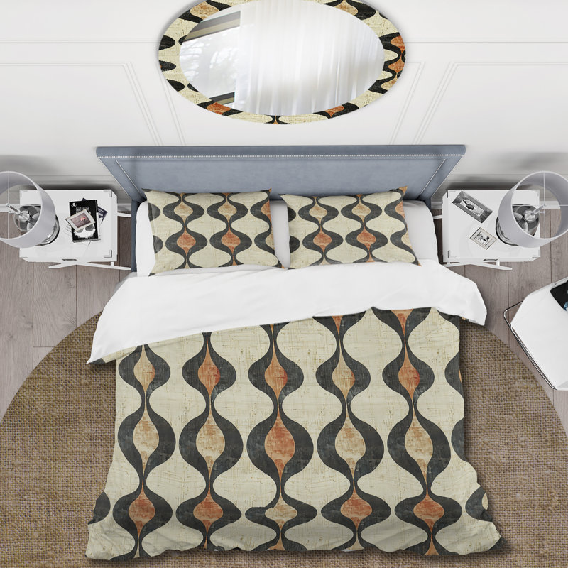 Ensemble de housse de couette Brown Ogee Print IV - Midcentury, Housse de couette simple + 2 taies décoratives st