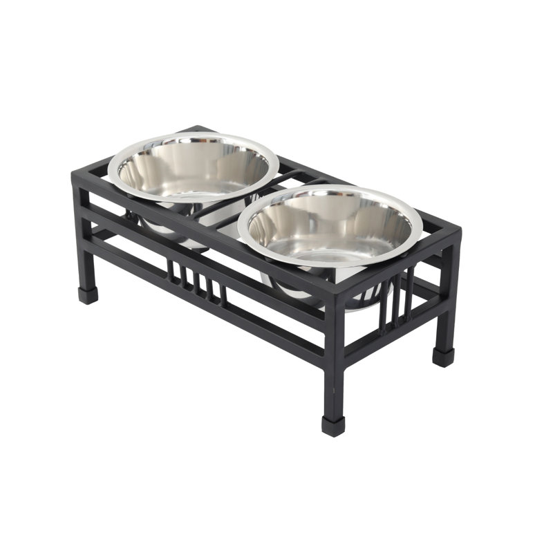 Elevated Rectangular Dog Feeder with 2 Stainless Steel Bowls, Medium (4 cups /32 fluid oz), Medium (5.7")