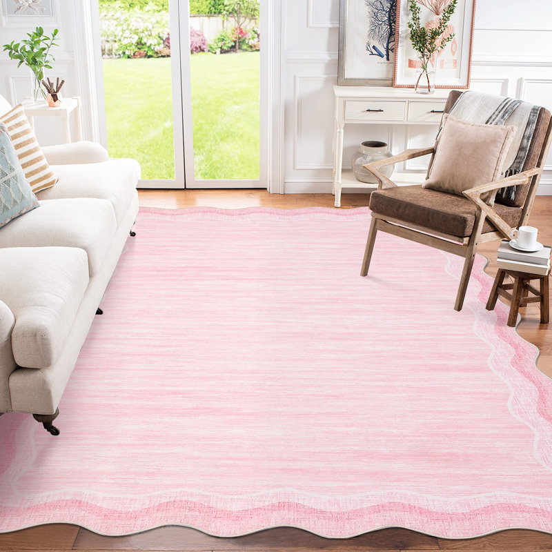 Bordered Design Machine Washable Rug with Rubber Backing for Living Room Modern Non-Slip Dining Room Rug Easy-Cleaning Floor Carpet for Bedroom
