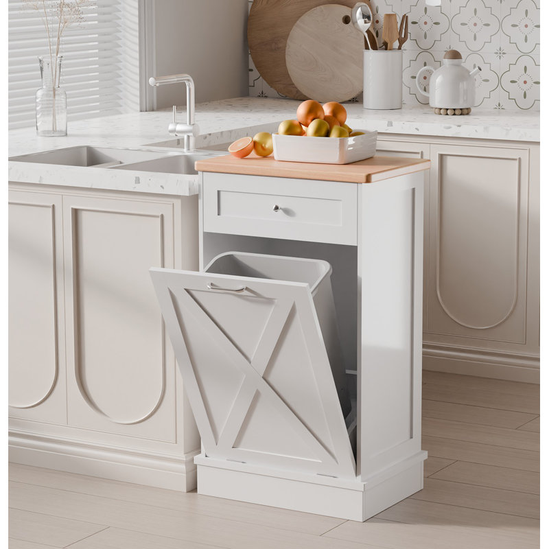 Armoire poubelle inclinable 10 gallons Havant, Blanc/naturel