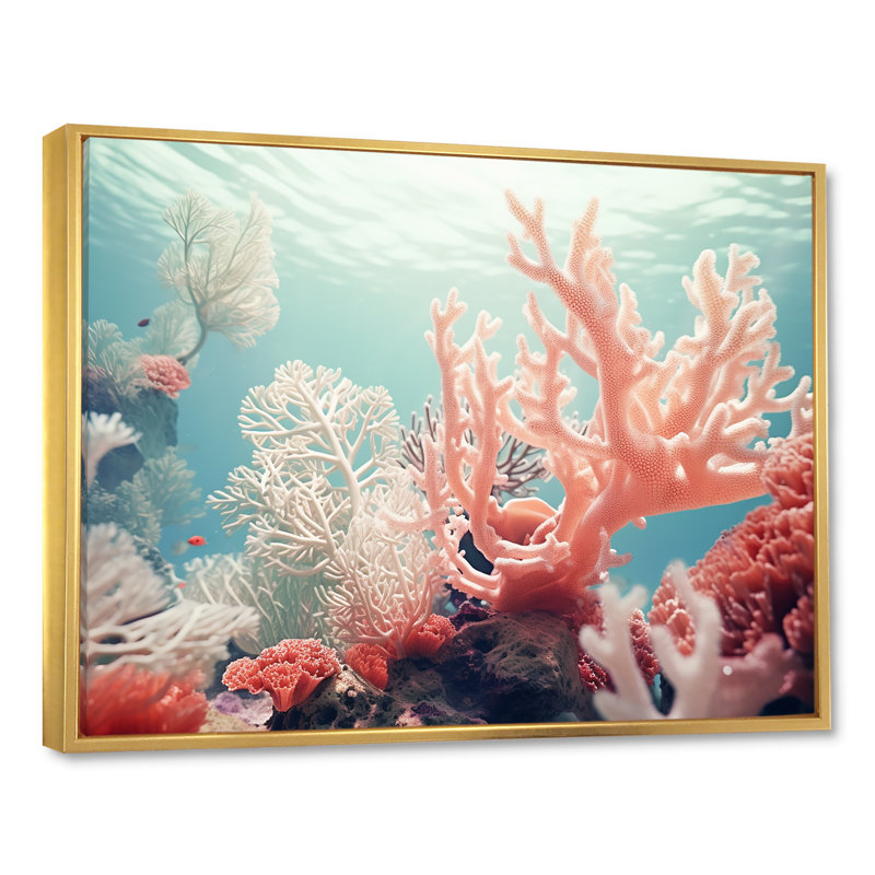 «Colorful Coral Reef Heaven III», reproduction d'art sur toile, H 16 po x l 32 po, Cadre flottant doré
