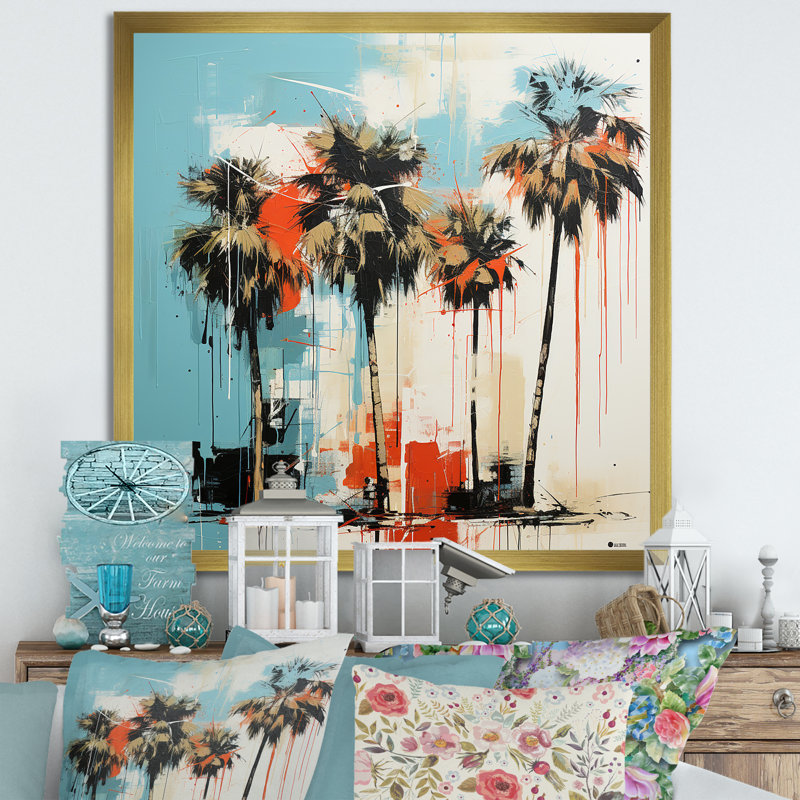 Harmonie de palmier noir de Floride - art mural Floride, H 36 po x l 36 po x P 1,5 po, Cadre doré simple
