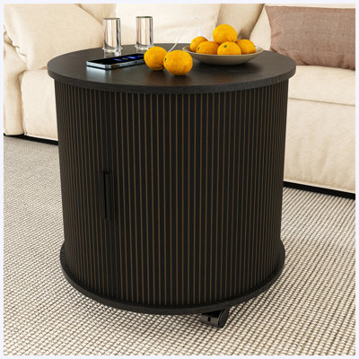 Ensemble de 2 tables de chevet cylindriques de style Mid-Century moderne avec station de charge intégrée et porte coulissante, tables de chevet rondes à 2 niveaux avec ports USB, noir