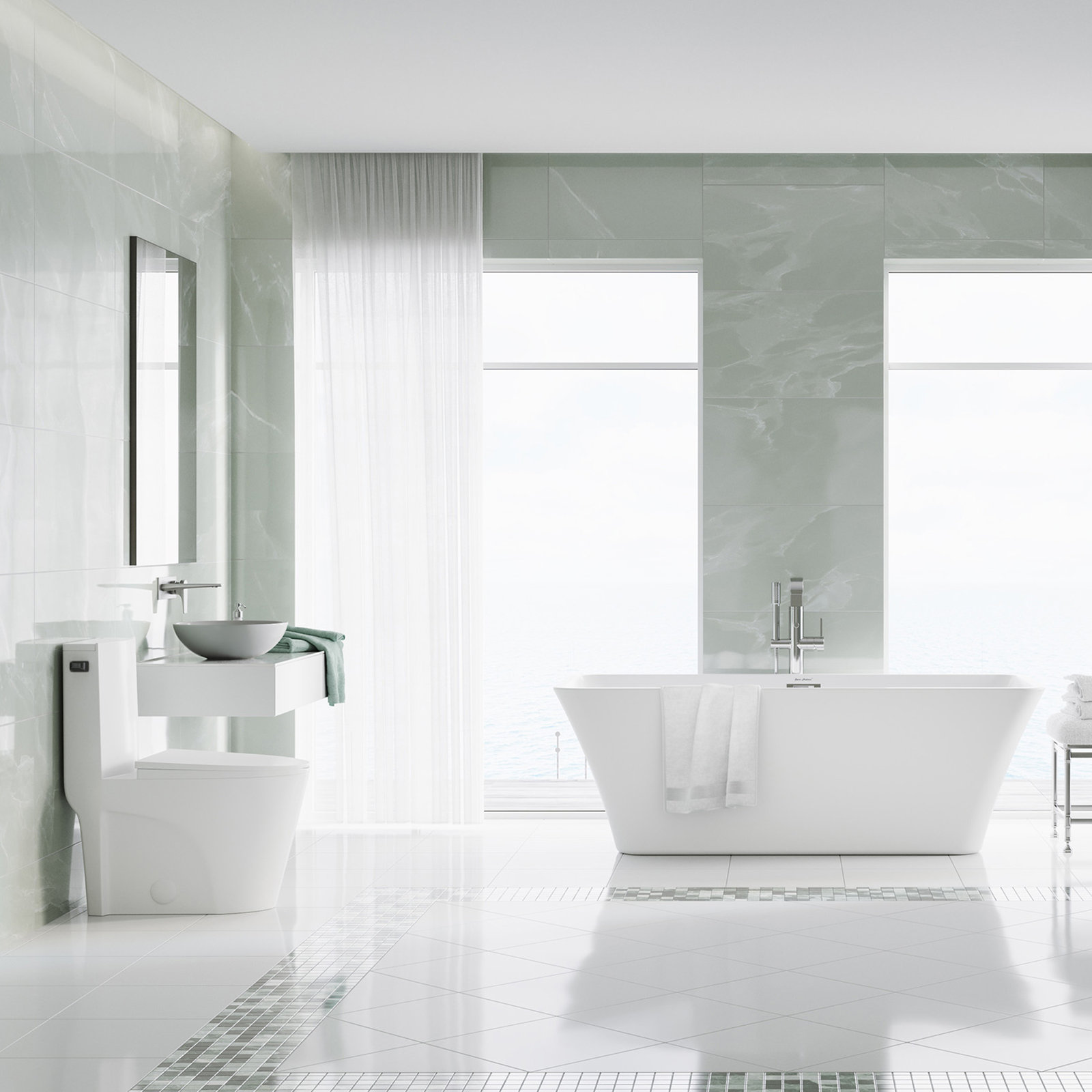 St. Tropez 1-Piece Elongated Toilet, Top, 10" , Glossy White + Black Hardware 