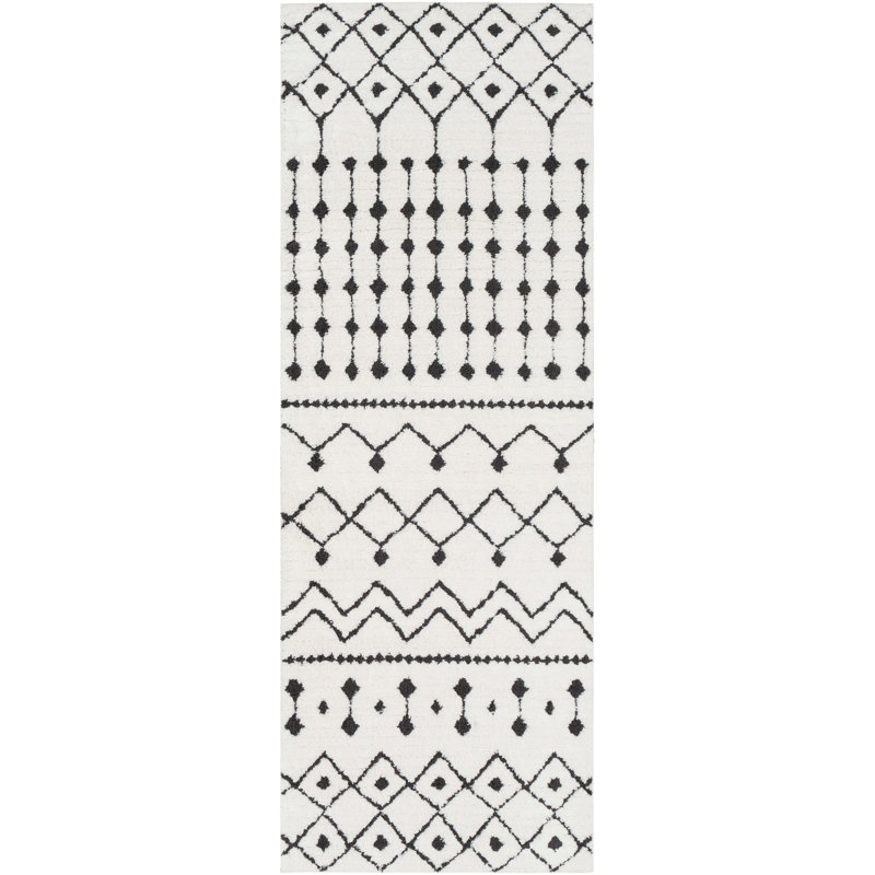 Junious Geometric Black/Charcoal/White Area Rug, Runner 2'7" x 10'