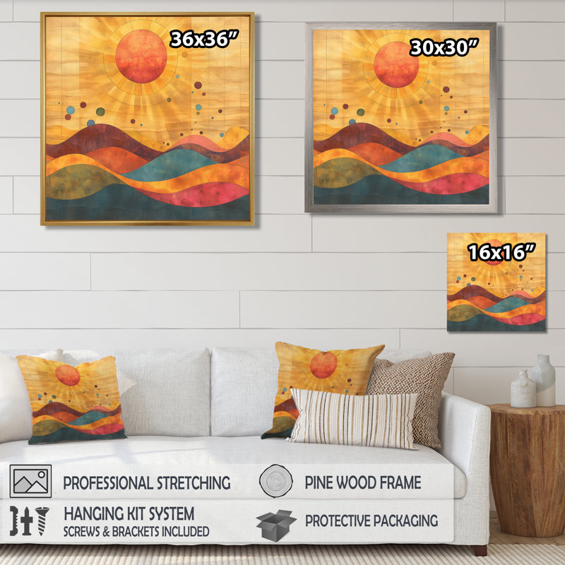 Horizon de coucher de soleil atomique orange - Tableau encadré représentant un paysage pittoresque, H 36 po x l 36 po