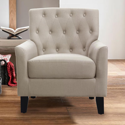 Accent ChairFabric Upholstered Comfy Arm ChairTufted Comfy Wood LegsBeige