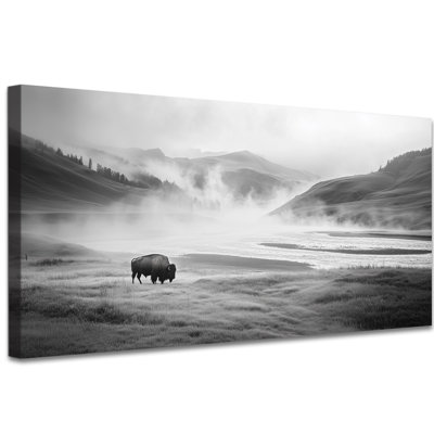 Artwork Wall Decor - Serene Landscape Buffalo, art mural sur toile pour le salon, décoration murale pour chambre à coucher, cadre en toile
