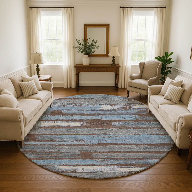 Premium Machine Washable Slesnick AMF1665 Stripes Rug, Round 8'