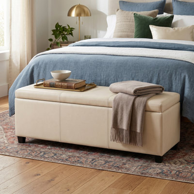 Avalon 48"W Upholstered Contemporary Rectangular Lift-Top Storage Ottoman Bench with High-Density Foam
