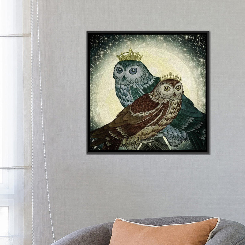«Owls», impression sur toile, H 26 po x l 26 po x P 1,5 po, Pas de tapis, Toile avec cadre noir