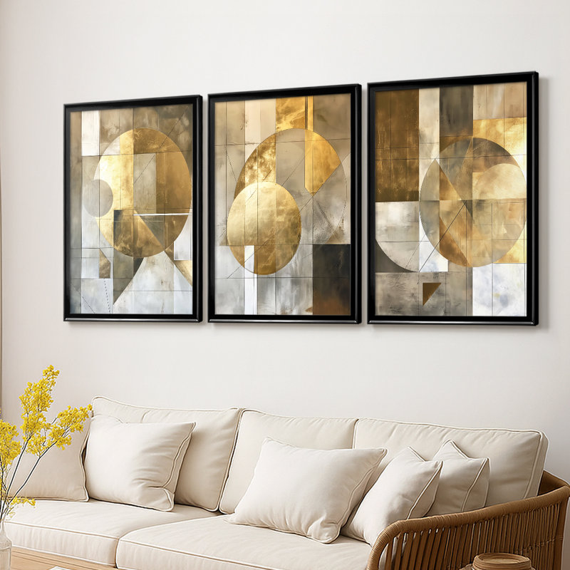 ABSTRACT Series CXV III - Toile tendue avec châssis sur mesure - 3 pièces, H 21 po x l 30 po, Noir