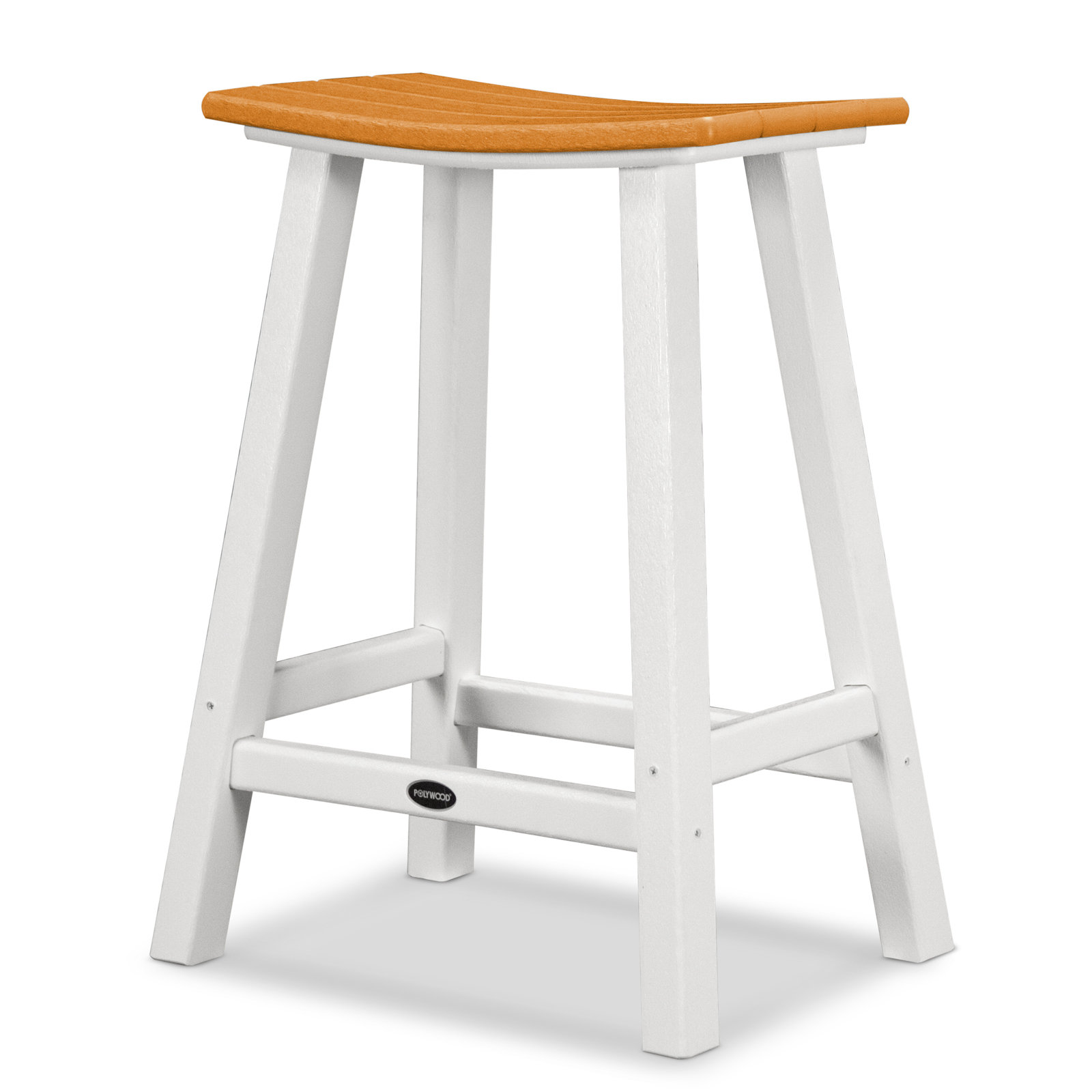 POLYWOOD® Contempo Saddle Counter Stool, White, Tangerine