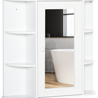 Armoire à miroir blanche pour salle de bain, tablettes fermées et exposées, poignée en bois facile à ouvrir, l 26 po x P 6,75 po, H 24,75 po, capacité de tablette de 11 lb avec blanc, plusieurs petites salles de bain idéales, mur