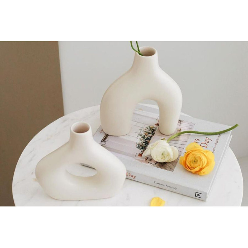 Coye Ceramic Table Vase, 19cm H x 15cm W x 4cm D, Beige