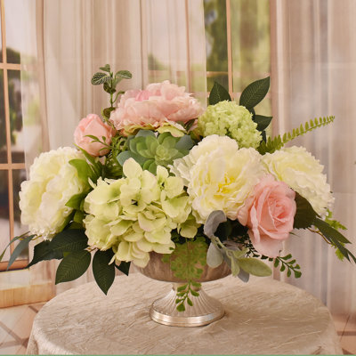 Faux Silk Hydrangea Arrangement in Vase