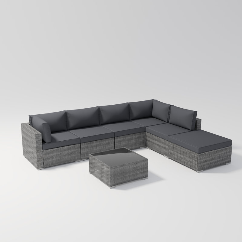 Axwell Wicker 5 - Person Modular Patio Conversation Set with Cushions, Gray Frame/Dark Gray Cushion