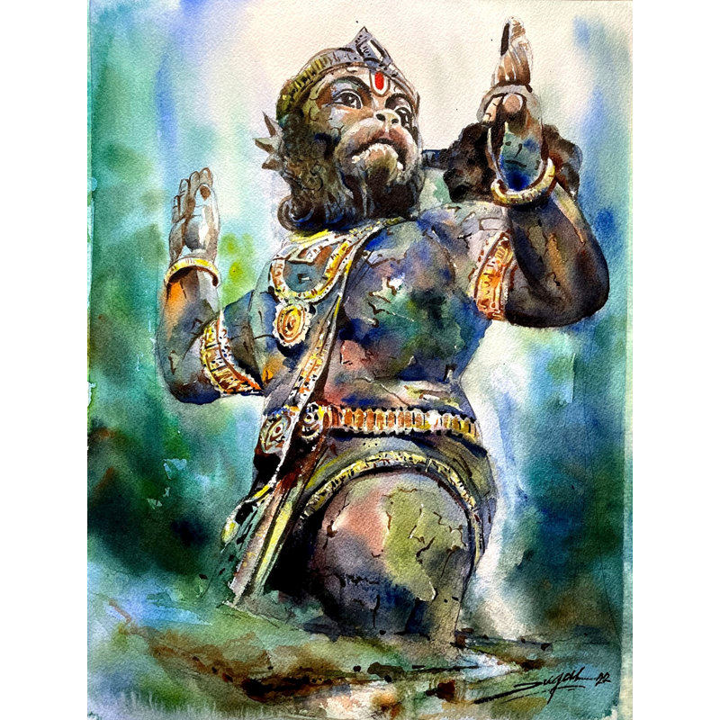 Pawan Putra Hanuman | Aquarelle | Peinture de Jugal Sarkar