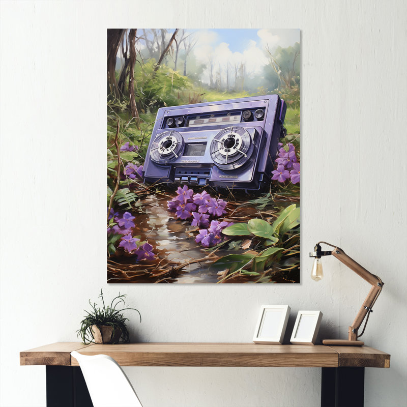 Floral Cassette Tape Floral Melody II - Cassette Tapes Metal Wall Art, 32" H x 24" W x 1" D