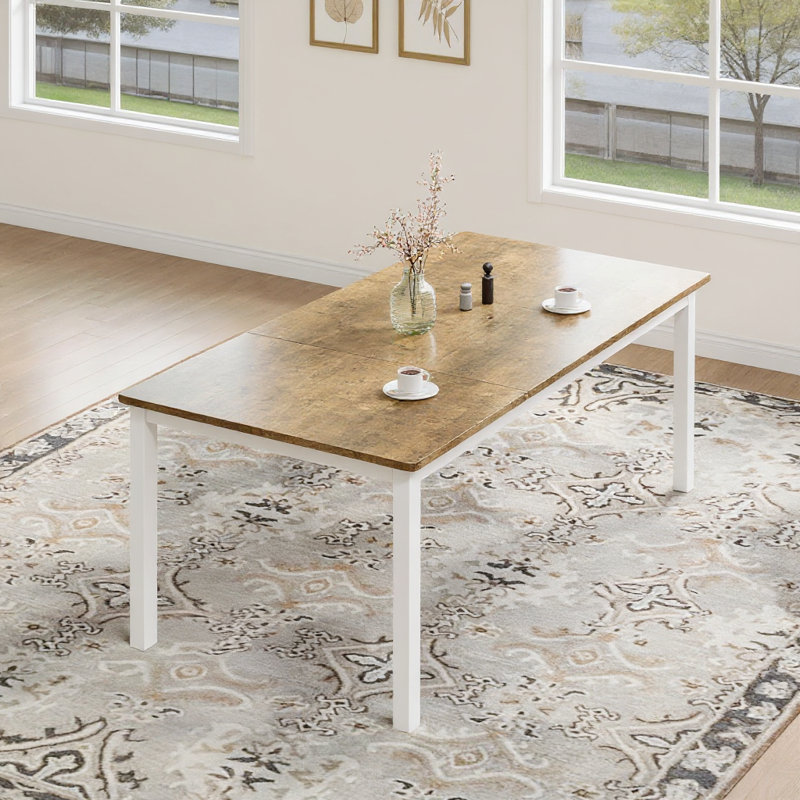 Industrial Dining Table For 6-8 People, With Metal Legs, White, 29.5"H x 78.7"L x 35.4"W, Retro Brown