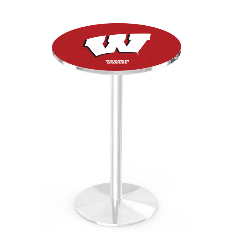Round Metal Base Dining Table, Chrome, University of Wisconsin - Badger Logo