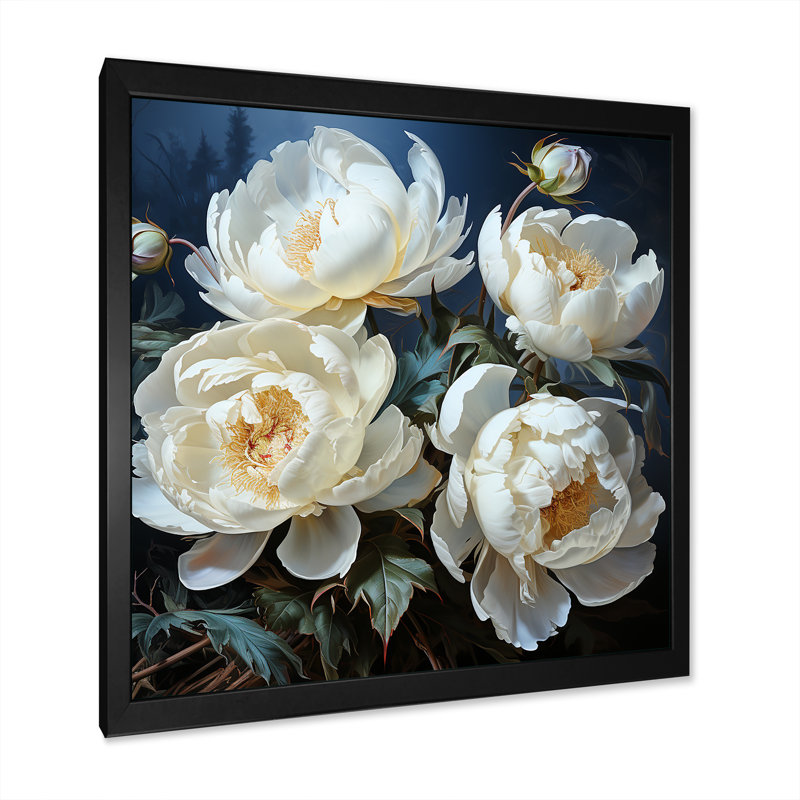 Élégante pivoine, paysage de rêve sur toile, Cadre simple noir, H 24 po x l 24 po x P 1 po