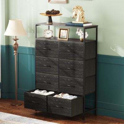 Tall Fabric Dresser With 8 Drawers And Open Shelves For Bedroom, Storage Tower With Fabric Bins, Chest Of Drawers For Closet, Hallway