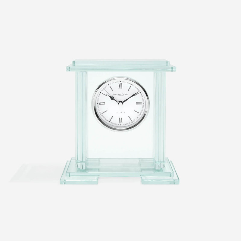 Mantle Traditional Roman Numeral Quartz Movement / Crystal Tabletop Clock in Clear