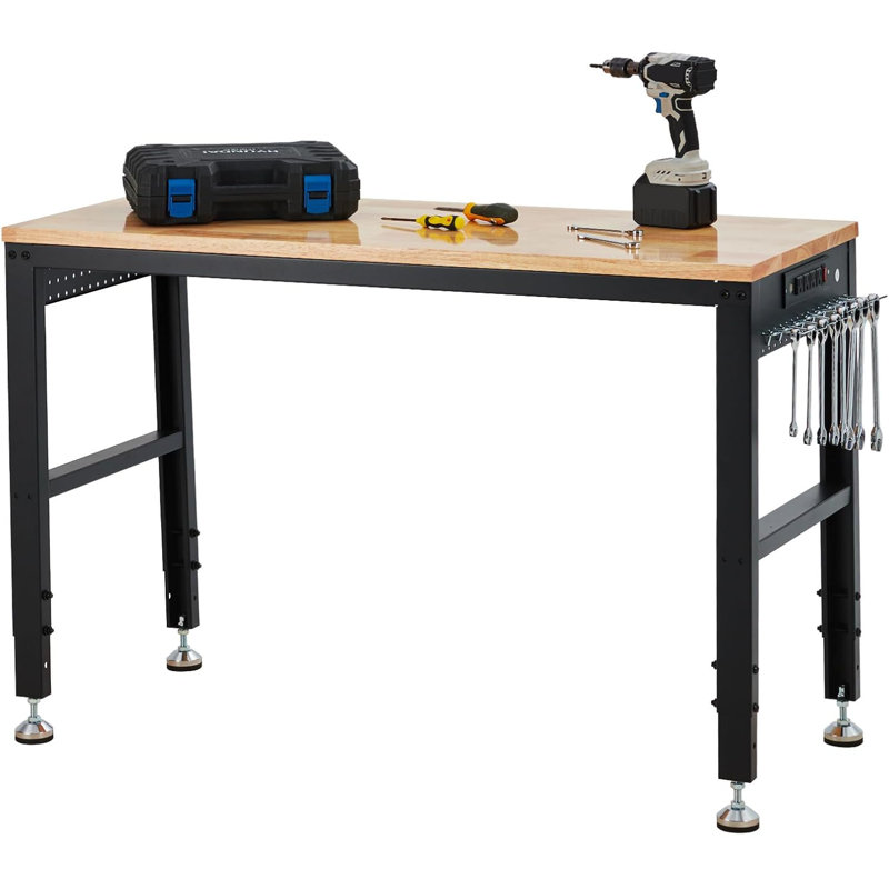Heavy-Duty Garage Adjustable Workbench, 2000 Lbs Load Capacity, Built-In Power Outlet