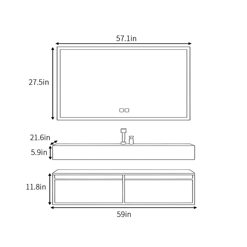 Retro high-end and simple bathroom cabinet, 59"