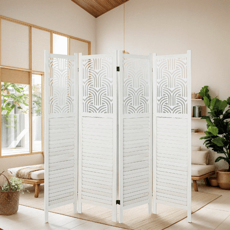 Cloison pliante en bois, Blanc, 4, H 67 po x l 64 po x P 0,8 po