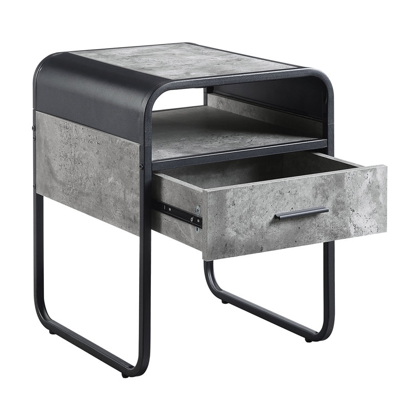 Table de bout avec tiroir en béton gris et noir