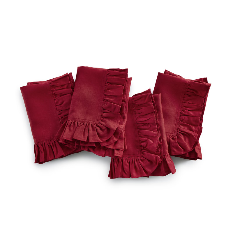 Gabrielle Ruffle - 100% Pure Linen Dinner Napkins, Red