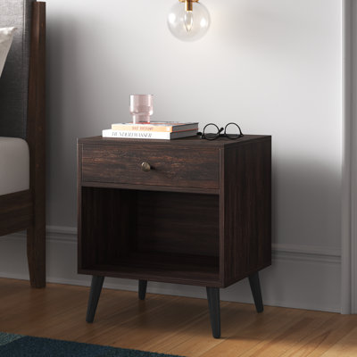 Vansant 1 - Drawer Nightstand with Drawer and Open Compartment, Solid Wood Legs