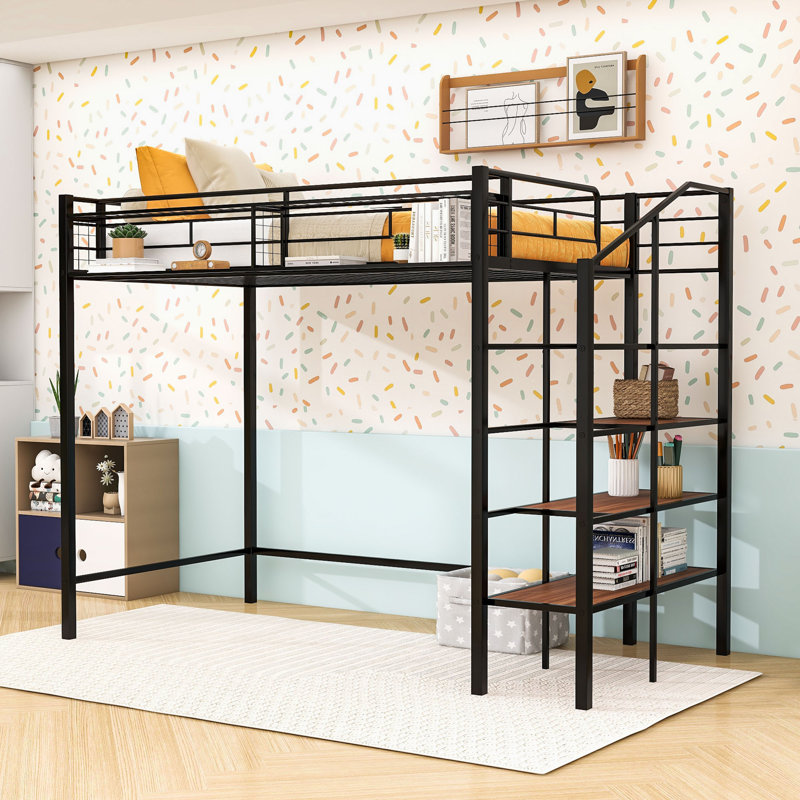 Twin Size Metal Loft Bed With Integrated Storage And Contemporary Design, Black