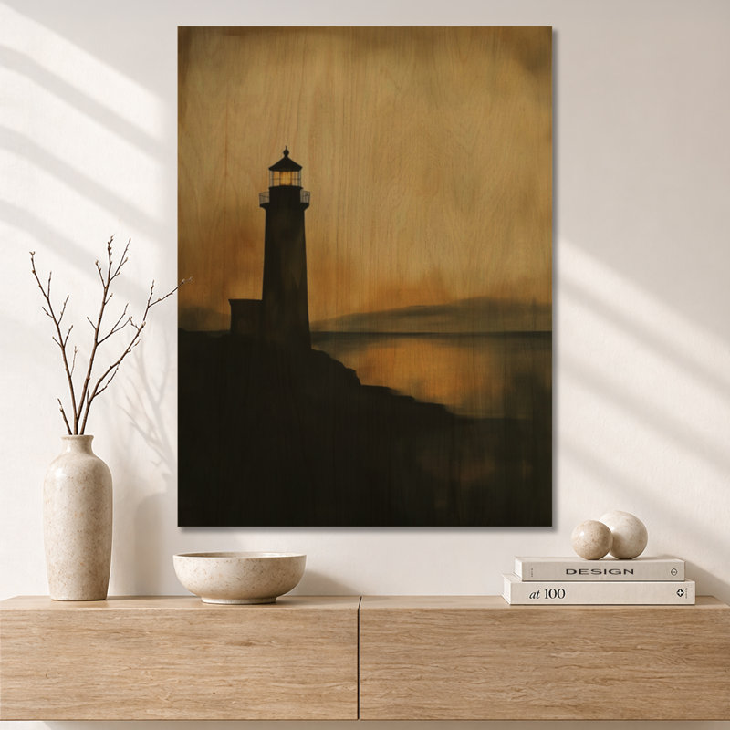 Phare Ambre Crépuscule I - Décoration murale en bois, H 40 po x l 30 po, Rectangle