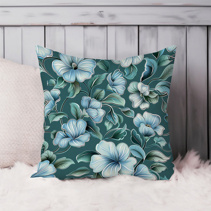 Floral Aquamarine Flowers II Modern, 18"H x 18"W
