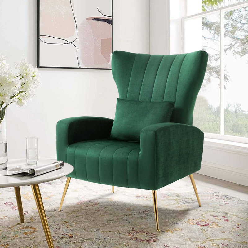 Upholstered velvet armchair, Vert