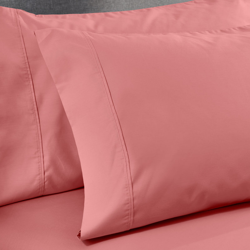Superior 600 Thread Count Cotton Blend Sateen Solid Pillowcase Set, Standard, Blush