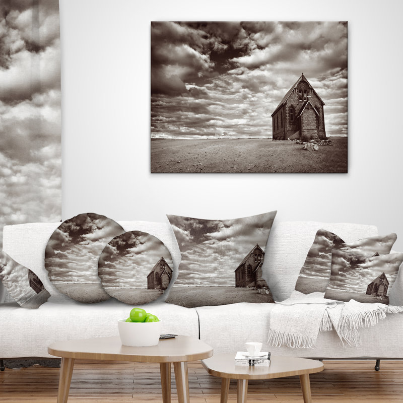Coussin imprimé imprimé «Desert Church», 16 po x 16 po, Coussin décoratif