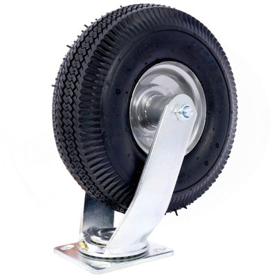 10IN CASTER Pneumatic Tire(2PCS SWIVEL), Caster Wheel, Swivel Plate, Steel Hub With Ball Bearings, 5/8-Inch Bore Centered Axle -Black