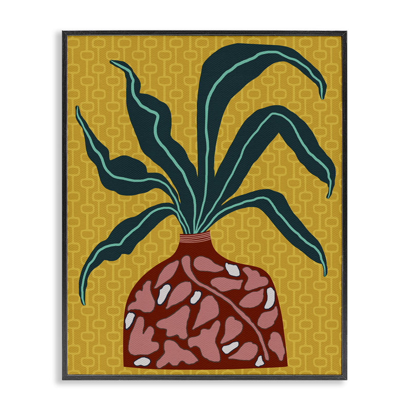  «Spider Plant» sur toile jaune encadrée par Regina Moore, H 14 po x l 11 po, Giclée encadrée noir minuit