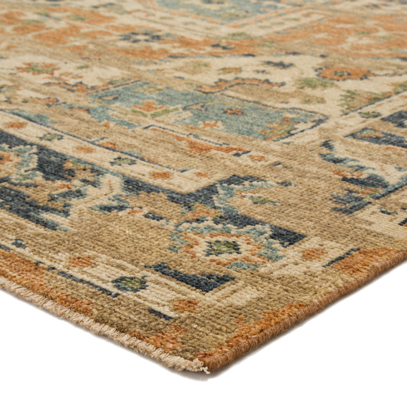 Tapis orange / bleu noué à la main Cortni, Rectangle de 10 pi x 14 pi